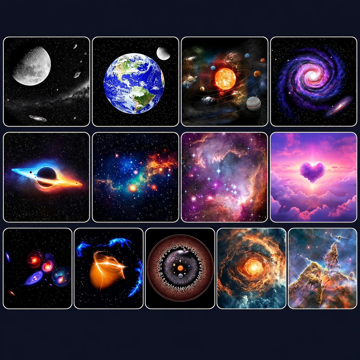 Die 13 mitgelieferten Motive des GalaxieLicht Pro